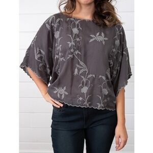 Johnny Was Winter Vine Cropped Top Embroidered Oversized Boho Fairy Cottage LG